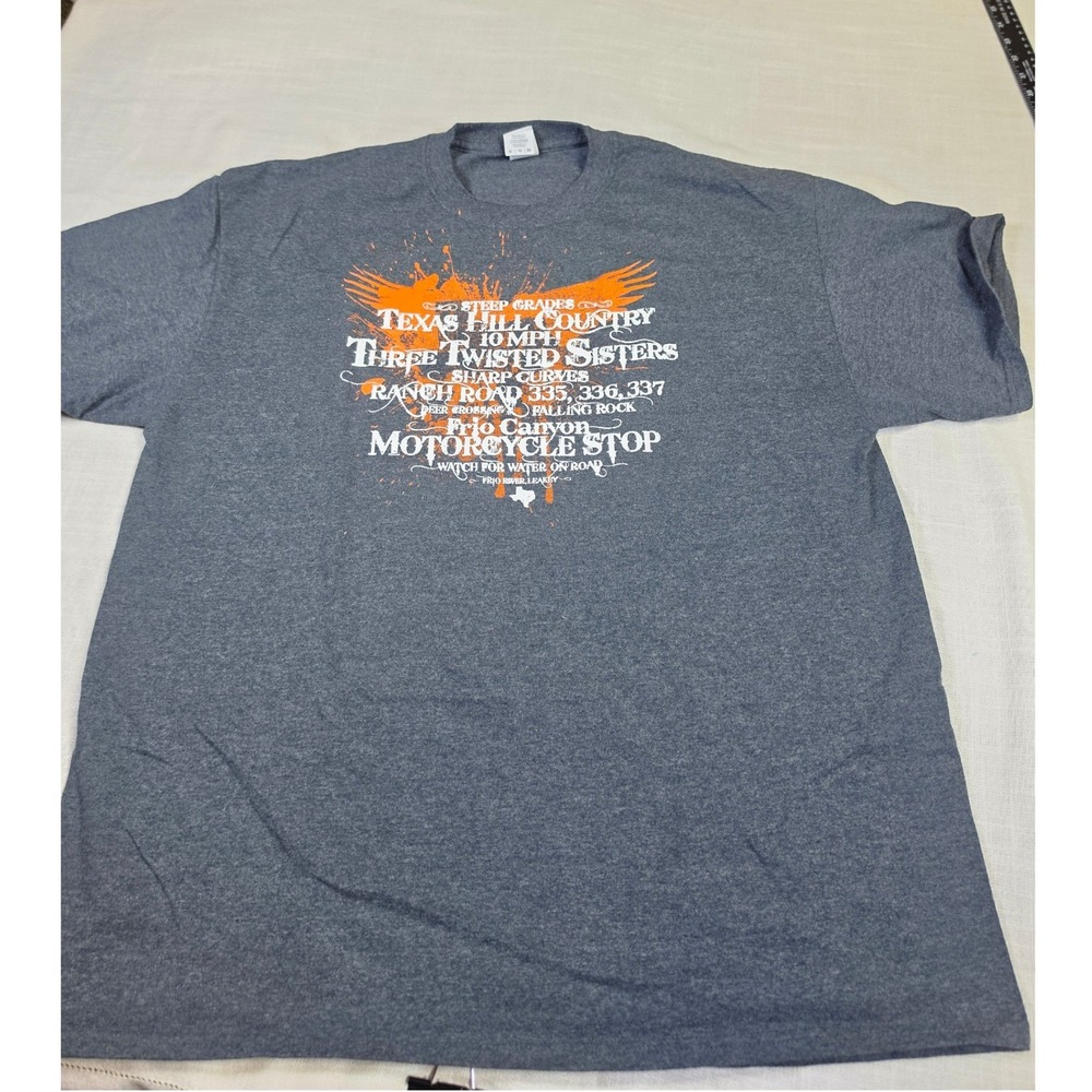 Gildan Frio Canyon Motorcycle Stop Three Twisted Sisters Texas T-Shirt XL Gray